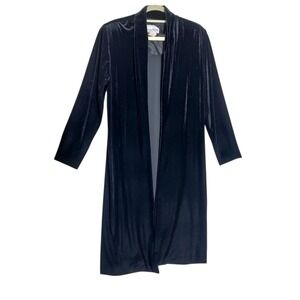 Another Thyme Black Velvet Duster Cardigan Jacket Open Front Longline Medium